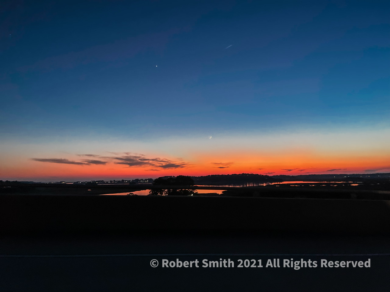 Six Word Saturday: A Sunset, A Moon, A Plane