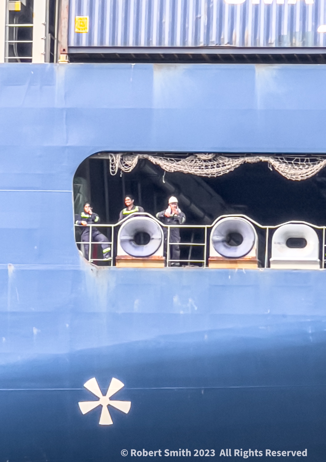 Three on a Boat, Waving!