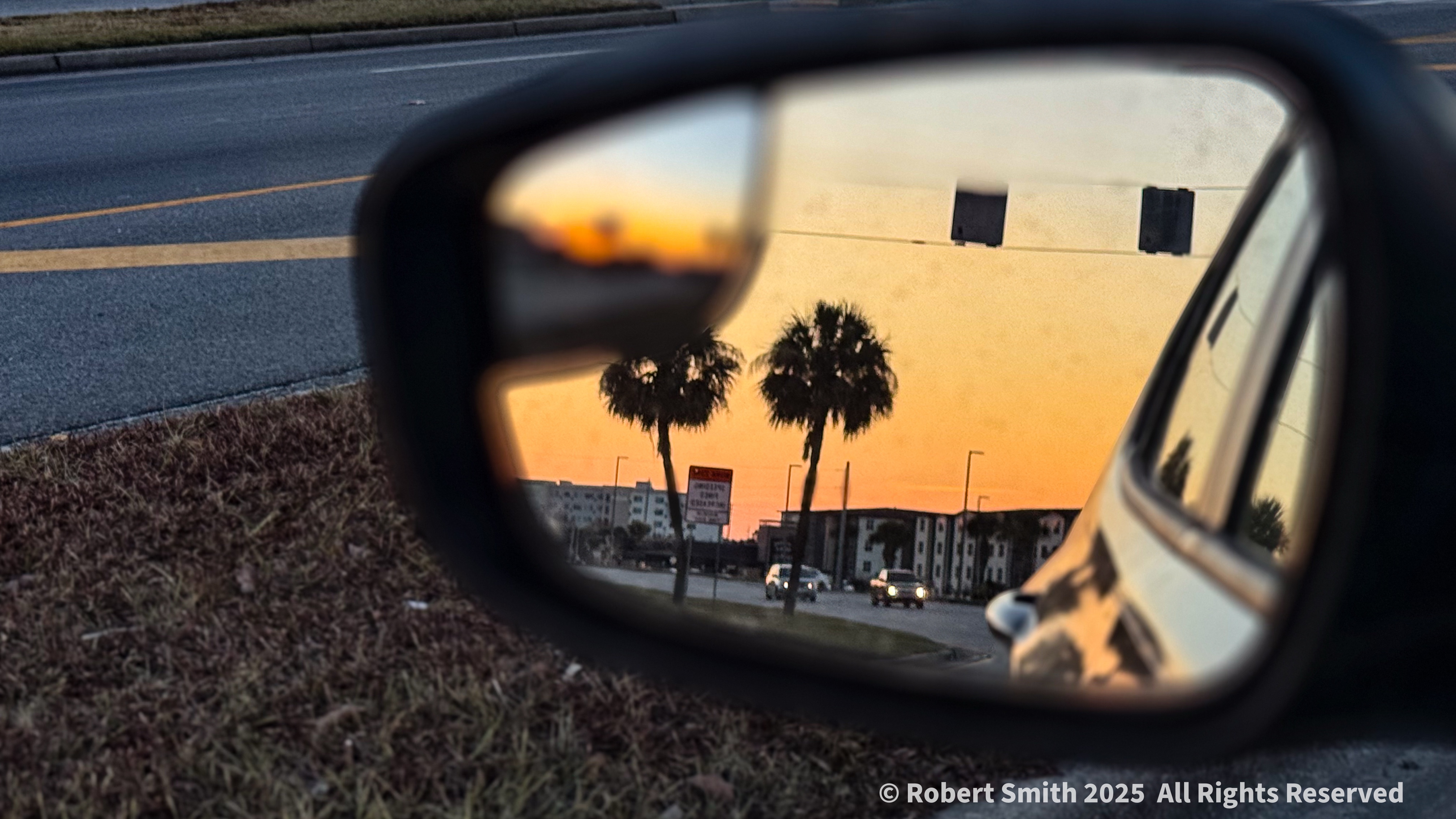 Heading towards morning, Sunset in Rearview